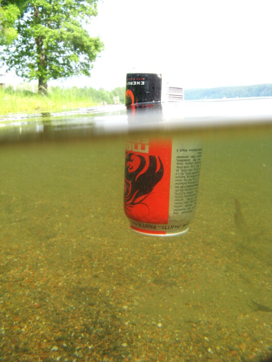 A floating energy drink can