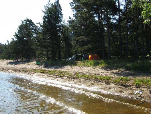 Our camp next to a beach in Archipelago Sea. Meidän leiri Saaristomeren rannan läheisyydessä.